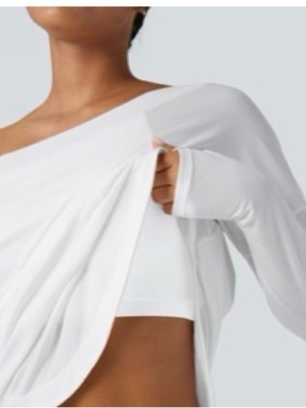 NEW Halara One Shoulder Long Sleeve Thumb Hole Curved Hem Built-in Bra, M White